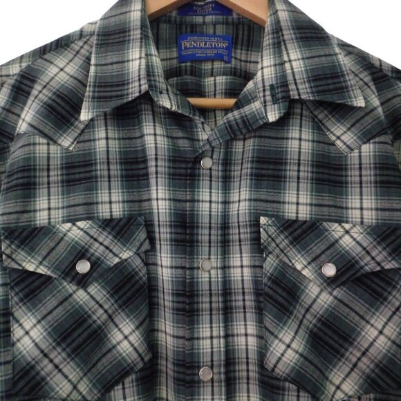 Vintage 1990s Pendleton Mens Wool Shadow Tartan Plaid Pearl Snap Shirt Sz Small - Picture 2 of 7